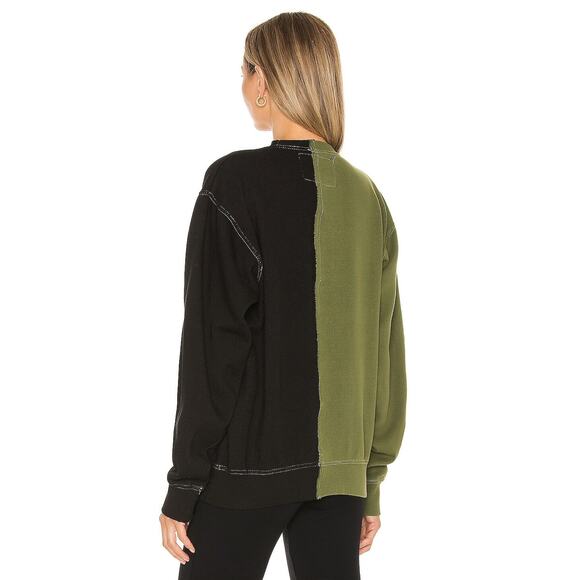 La Detresse Half & Half Pullover Sweatshirt Crew Neck Green Black Size Small - Picture 3 of 11